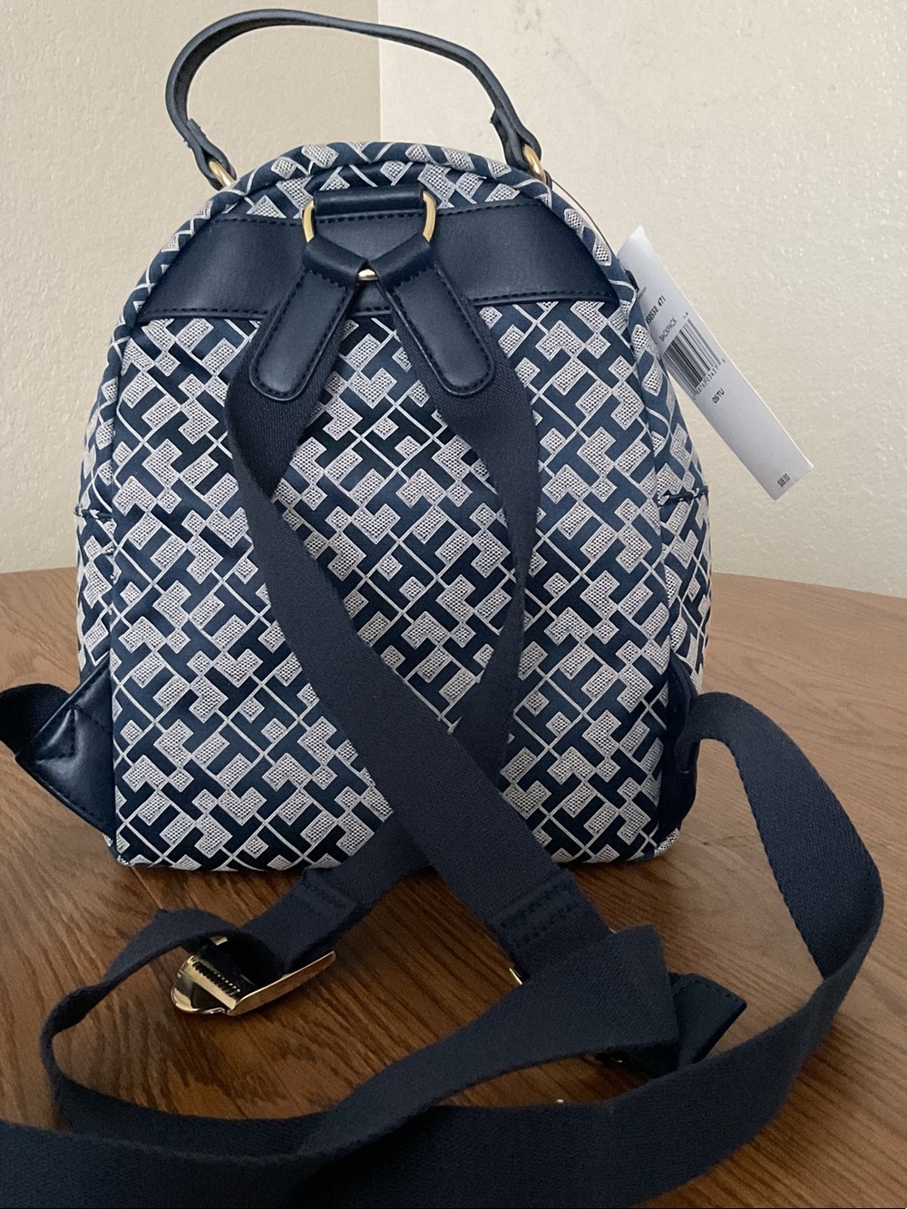 Tommy Hilfiger Navy White Monogram Mini Backpack with Signature Stripe - Picture 3 of 12
